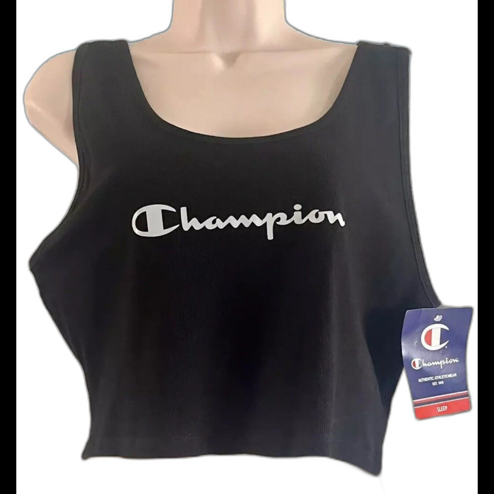 NWT Champion Black Cropped Ribbed Tank Top Womens XL Athleisure Pump Cover Yoga